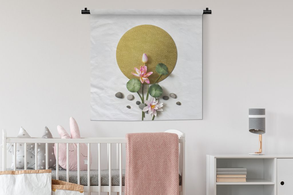 MuchoWow Wandteppich Wandbehang Flachlegung eines asiatischen Teerituals 90x90 cm Tapisserie Dekoration Wandtuch - Wandaufhänger