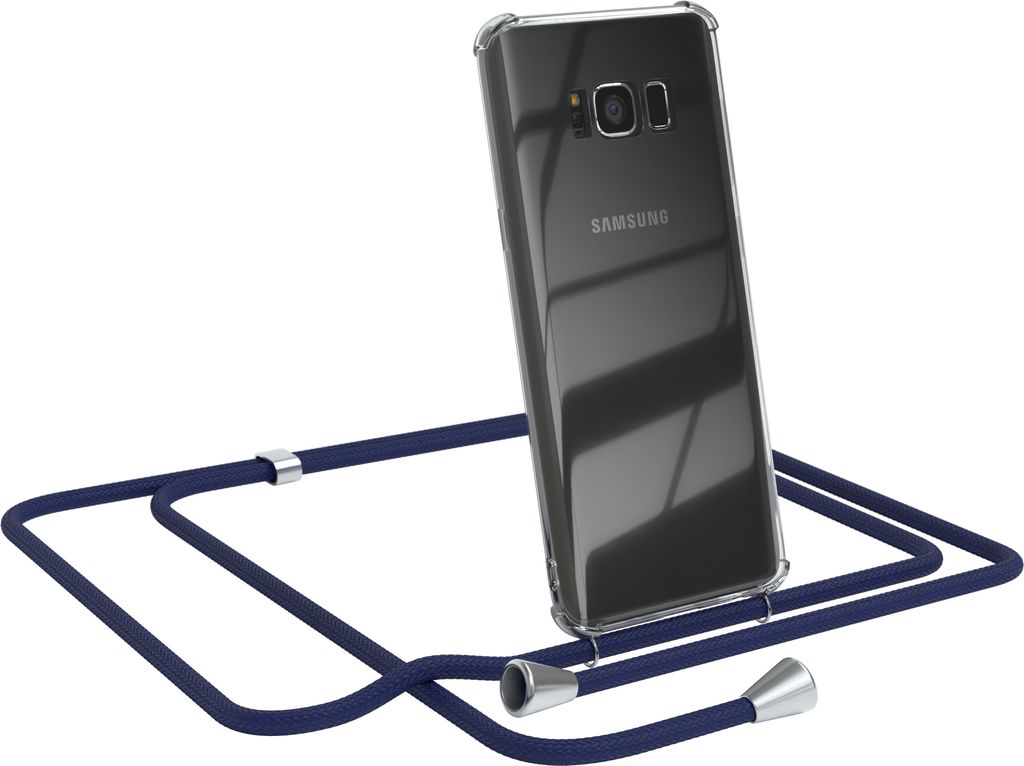 EAZY CASE Handykette kompatibel mit Samsung Galaxy S8, Handyhülle mit Umhängeband, Handykordel, Schutzhülle Clear, Band in Blau