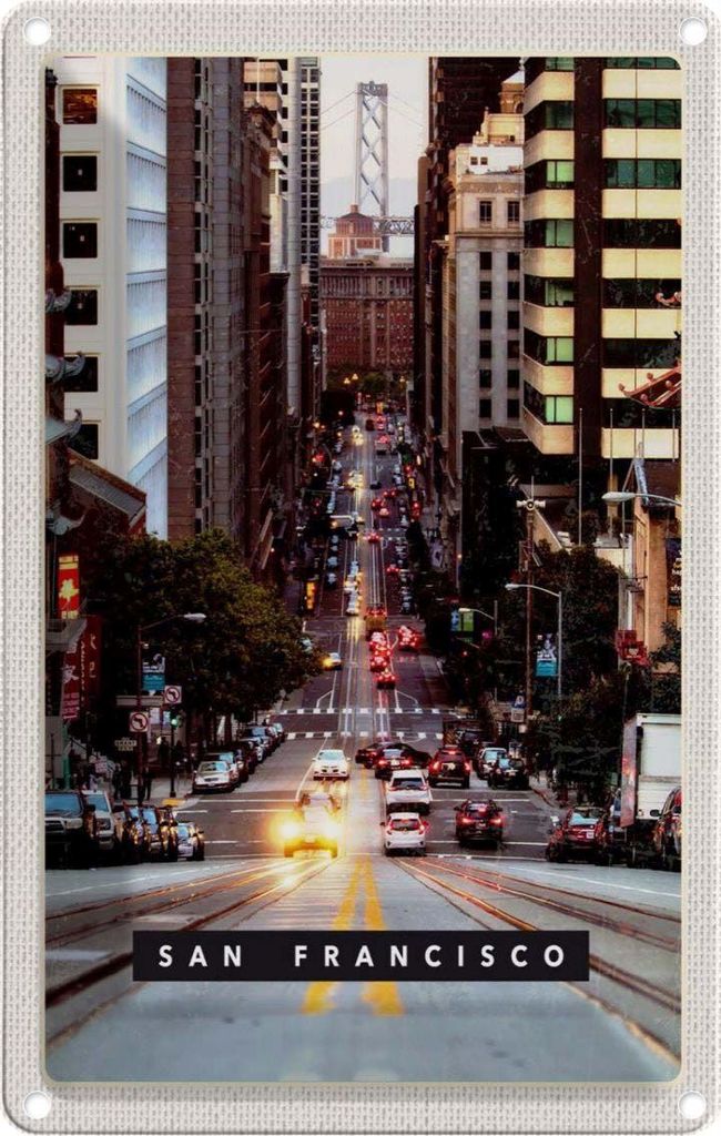 vianmo Blechschild 30x20 cm San Francisco Straße Autos Stadt Bildmotiv Reisemotiv Abenteuer Reisen Urlaub