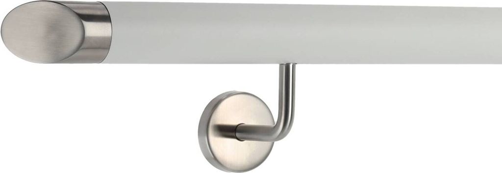 TIBU Handlauf Aluminium Weiß 30-600cm Wandhandlauf Treppe gewinkelte Edelstahlhalter, Länge 600 cm mit 6 Halter und schräges Endstück