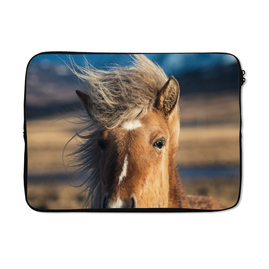MuchoWow Laptop Hülle 13 Zoll Nahaufnahme eines braunen Isländerpferdes Laptoptasche - Laptophülle - Sleeve - Rundumschutz