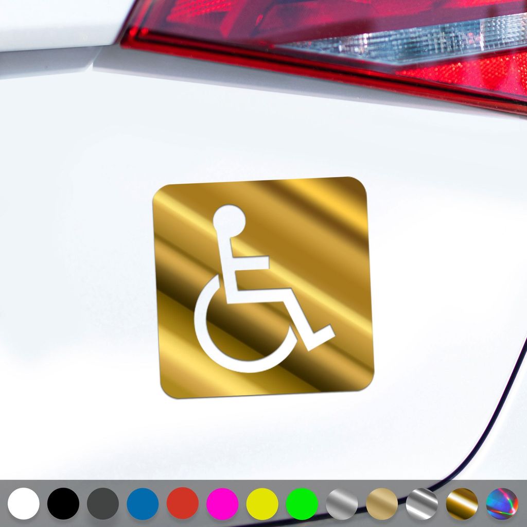 PantherPixel Rollstuhl Aufkleber Behindert Hinweis Rollstuhlfahrer Sticker Auto Geschenkidee Farbe Chrom-Gold