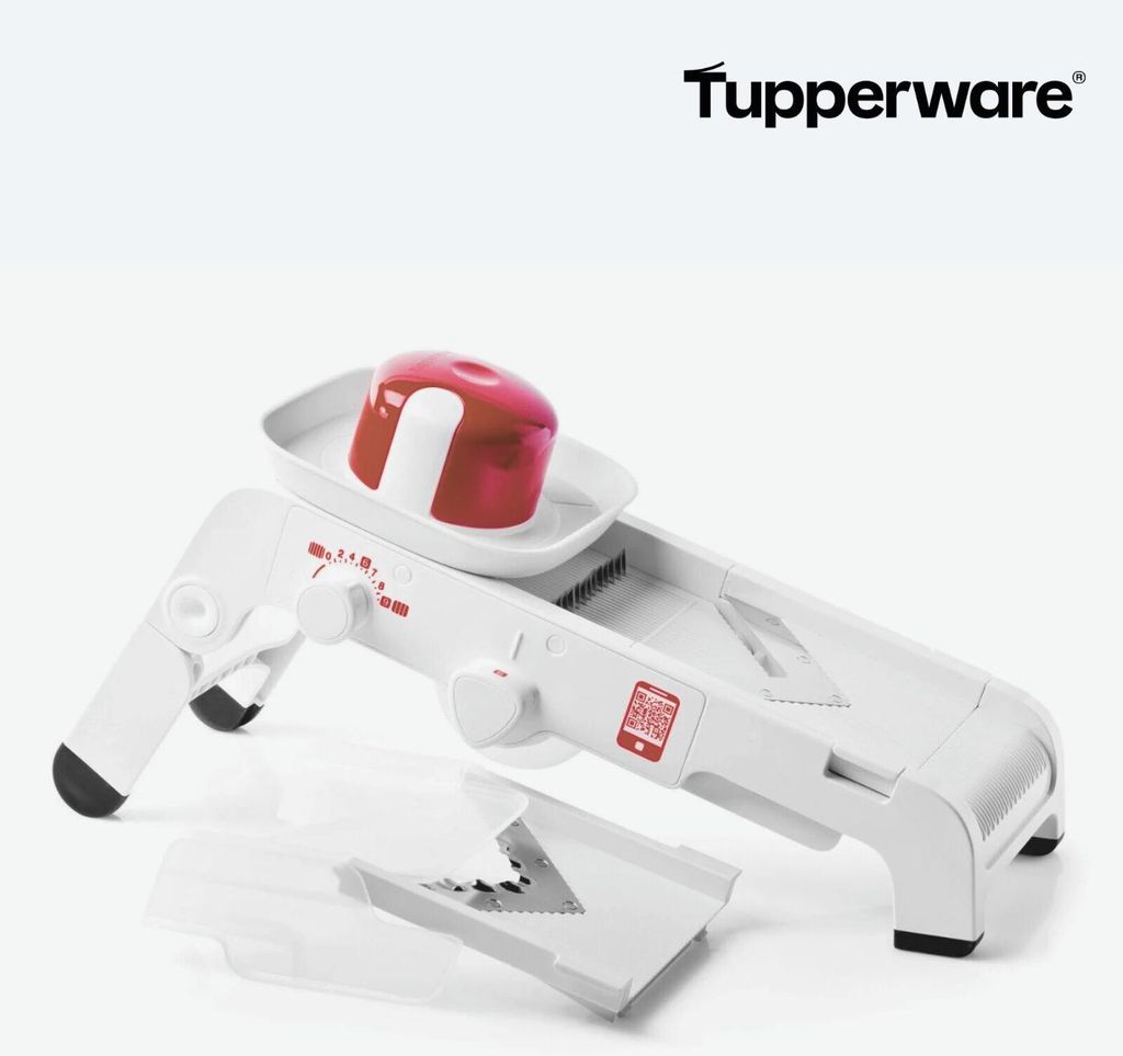 Tupperware Mando-Chef Gemüsehobel mit 2 Schneideinsätzen & 2 Juliennebreiten, L 35,9 x B 14,6 x H 8,1 cm