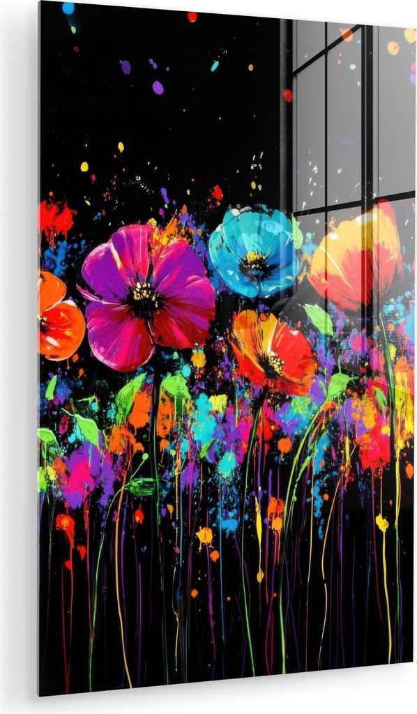 MuchoWow Glasbilder - Bilder auf Wandbild - Foto auf Glas Blumen - Bunt - Spritzer 60x90 cm Wanddekoration aus Glas - Acrylglasbild - Acrylbilder -...