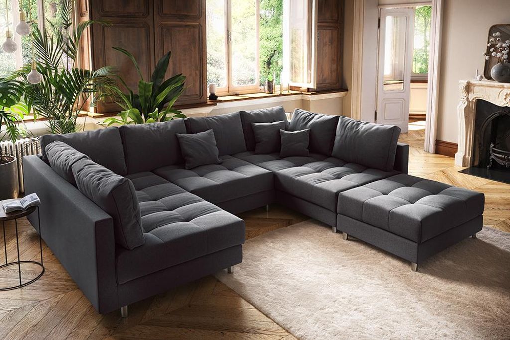 XXL Wohnlandschaft KENT 305cm anthrazit Federkern Sofa