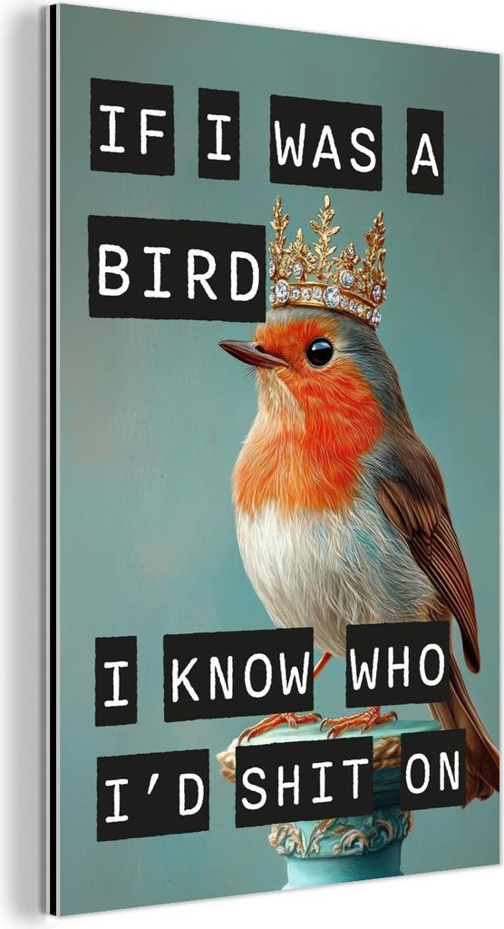 MuchoWow Wanddekoration Metall Metallbild Wandkunst 80x120 cm Rotkehlchen - Vogel - Blau - Dekoration MuchoWow Aluminium Gemälde - Bilder