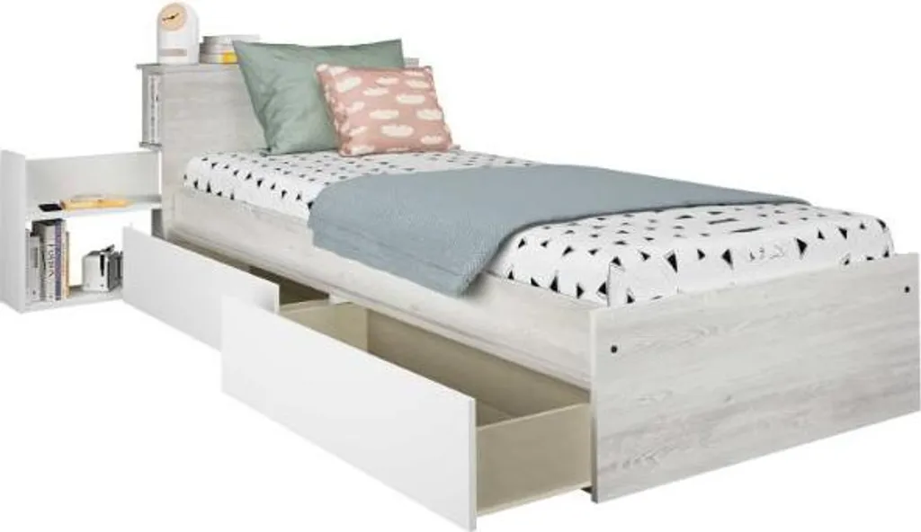 Lit en bois Kazim 90x190 cm coloris blanc, design scandinave épuré