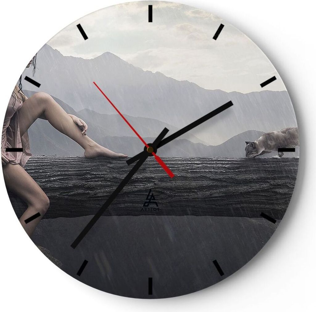 Wanduhr - Rund - Glasuhr - Tiere Katze Mode Modell - 40x40cm - Schleichendes Uhrwerk - Lautlos - zum Aufhängen bereit - Dekoration Modern - Wandde...