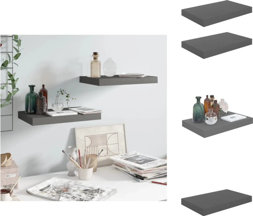 vidaXL Mensole da Parete Grigio Lucido 40cm - Set 2 Pezzi Arredo
