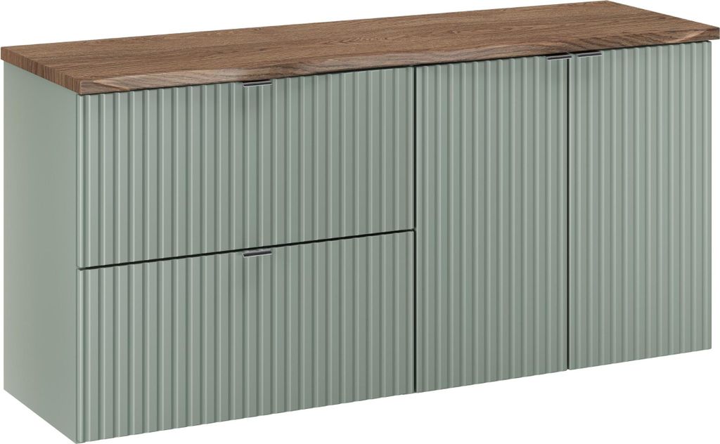 FURNLUX Waschbeckenschrank Line Salbeigrün Und Eiche Dunkel Und Silber 120cm / Hauptfarbe: Grün / Abmessungen: 120 x 59 x 40 cm