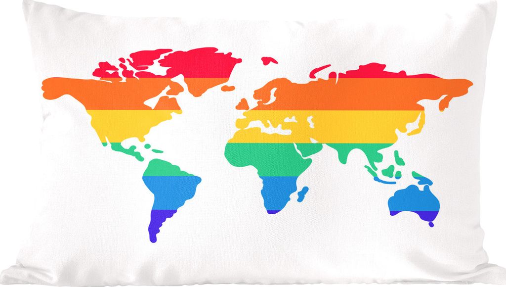 MuchoWow Zierkissen Sofakissen Wohnzimmer Dekokissen 60x40 cm Weltkarte - Stolzflagge - Regenbogen - Kopfkissen - Polster mit Foto