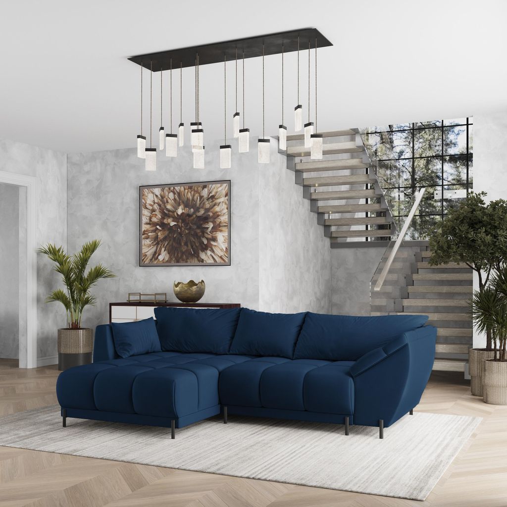 Masseno Ecksofa VESTANO L-S mit Schlaffunktion L-Form, Sofa mit Bettkasten, Wohnzimmersofa, Couch, Soffa, Bettsofa, Couchgarnitur- Blau, MATT VELVE...