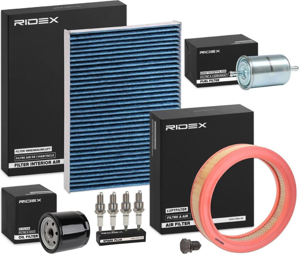 RIDEX Inspektionspaket Filterset für VW Polo Schrägheck (6N1) Caddy II Kastenwagen (9K9A) Polo Classic (6V2) Polo Variant (6V5) Caddy II Kombi (9...