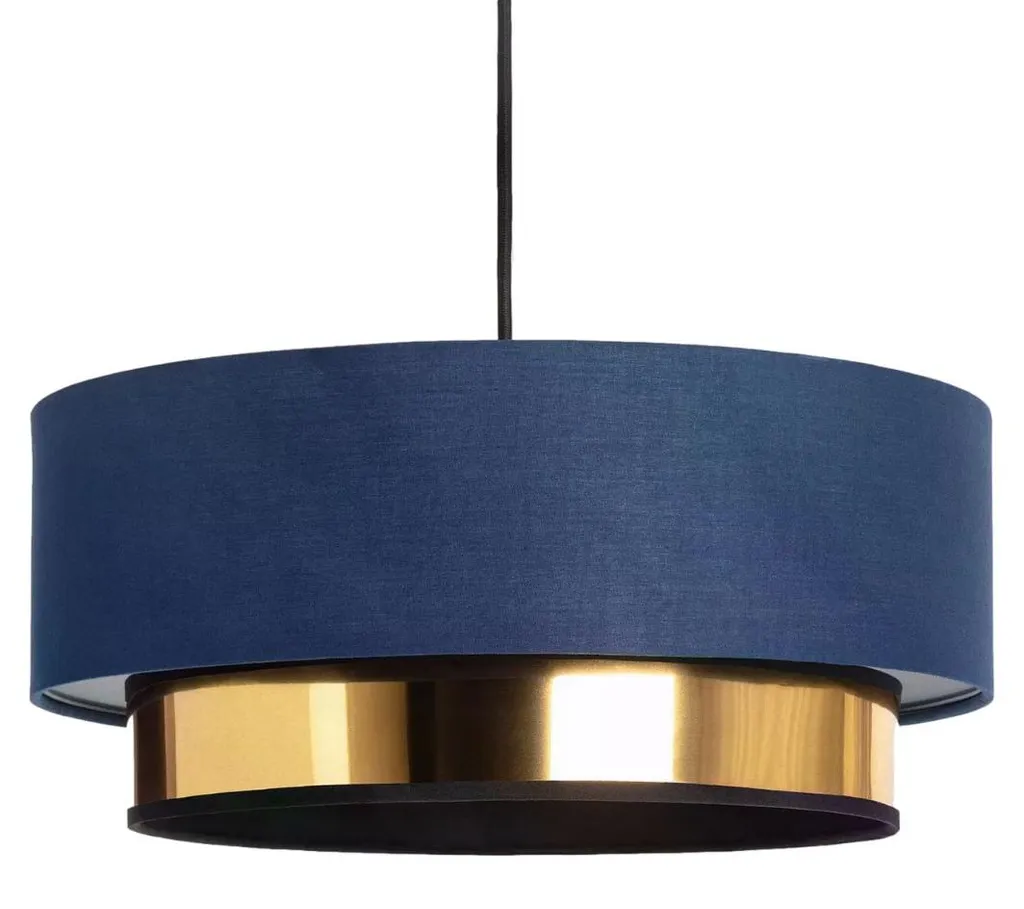 Suspension Tesutto Bleu Marine et Or Abruzzo 1xE27 150x40x40cm en Tissu