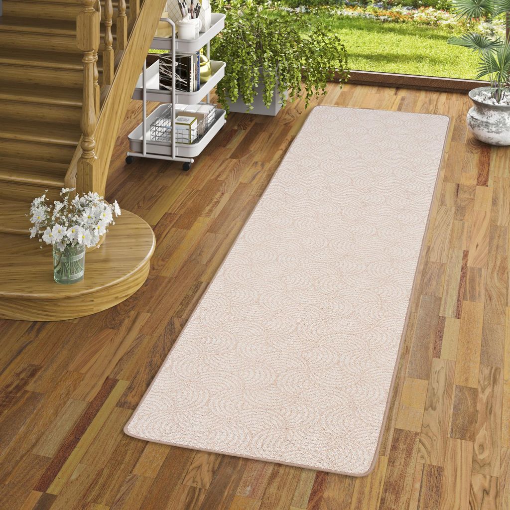 Läufer Feinschlinge Designer Teppich Circle Beige, Größe:100x200 cm