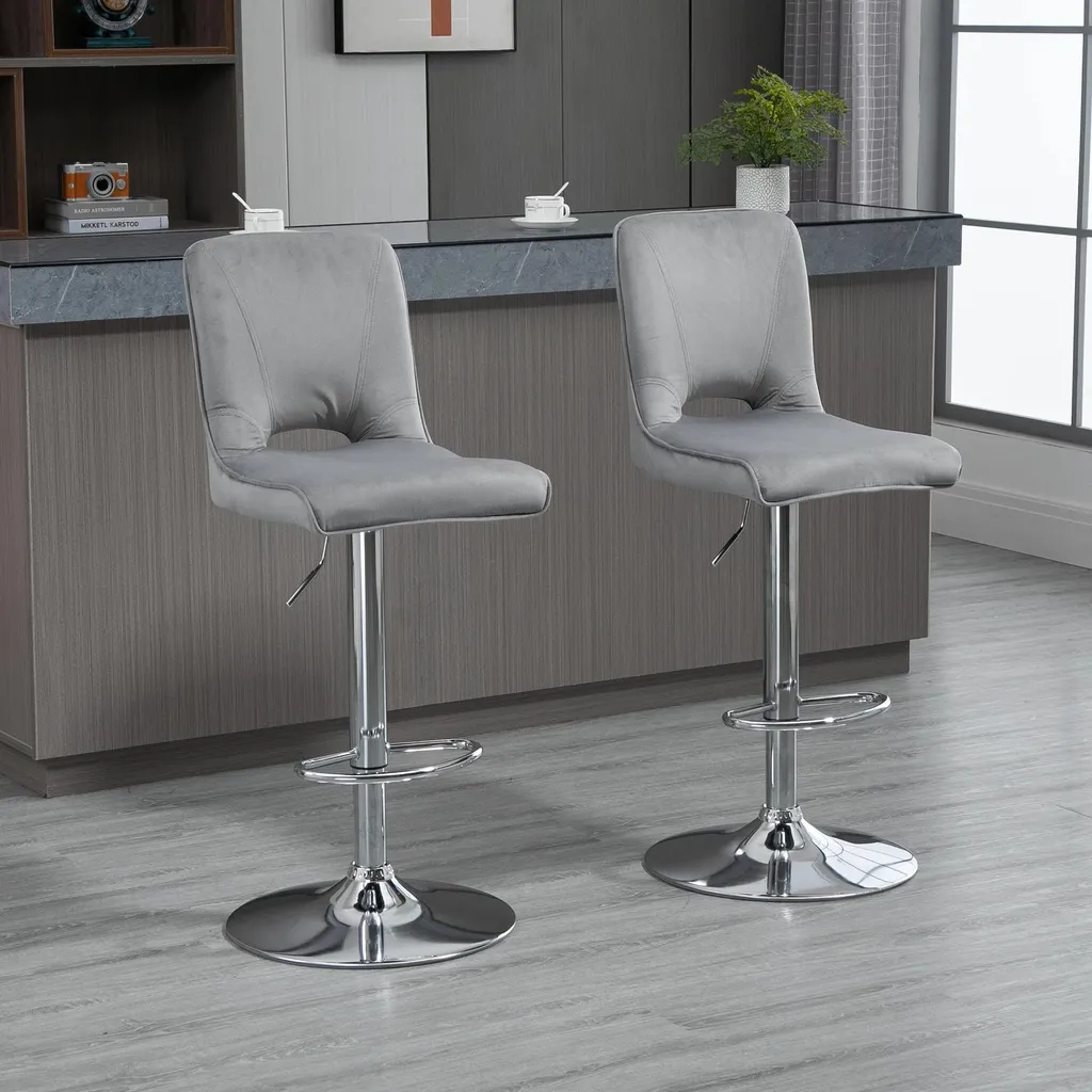 Lot de 2 Tabourets de Bar Ergonomiques Gris Clair : Confort et Gain de Place