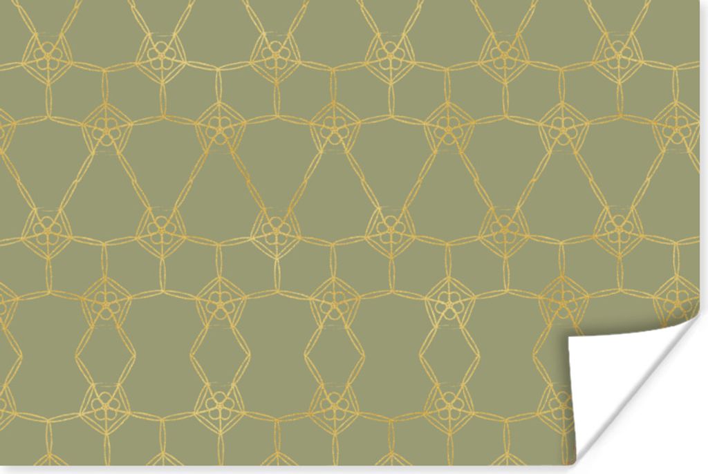 MuchoWow Poster Muster - Grün - Gold - Linie 120x80 cm - Bilder