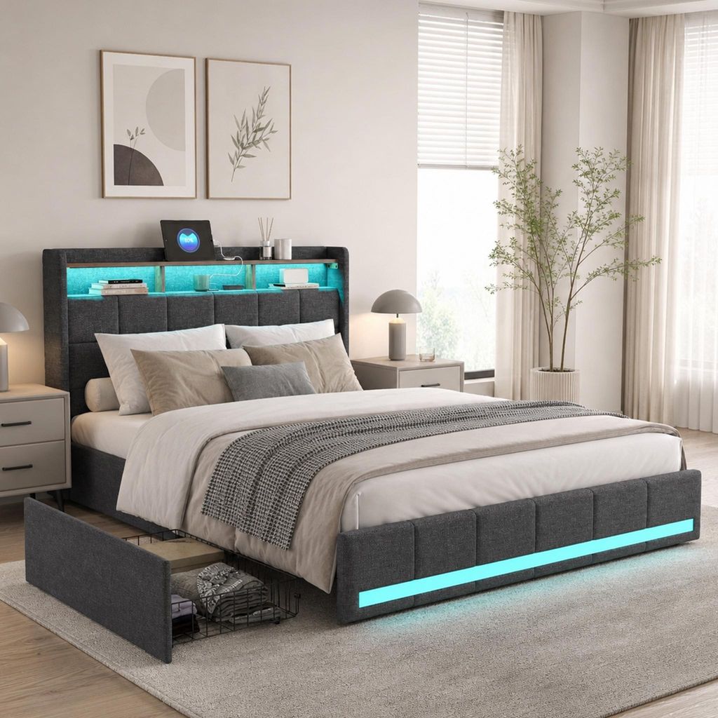 Cama tapizada INONEFT de 180x200 cm con 4 cajones, cama Imagen del producto 