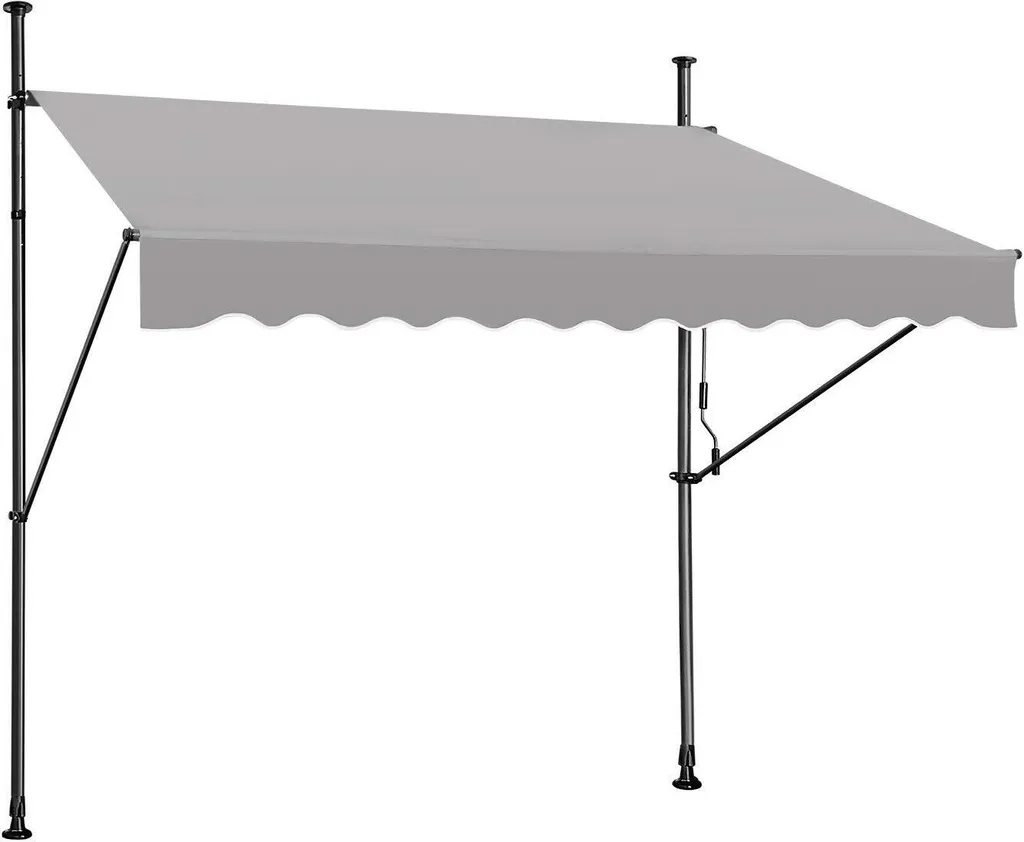 Tenda a pinza Sessamen-LP larga 250 cm - Tenda da balcone a manovella senza foratura Regolabile, protezione UV, protezione solare, resistente alle intemperie, grigio chiaro (2,50 x 1,20 m, grigio chiaro)