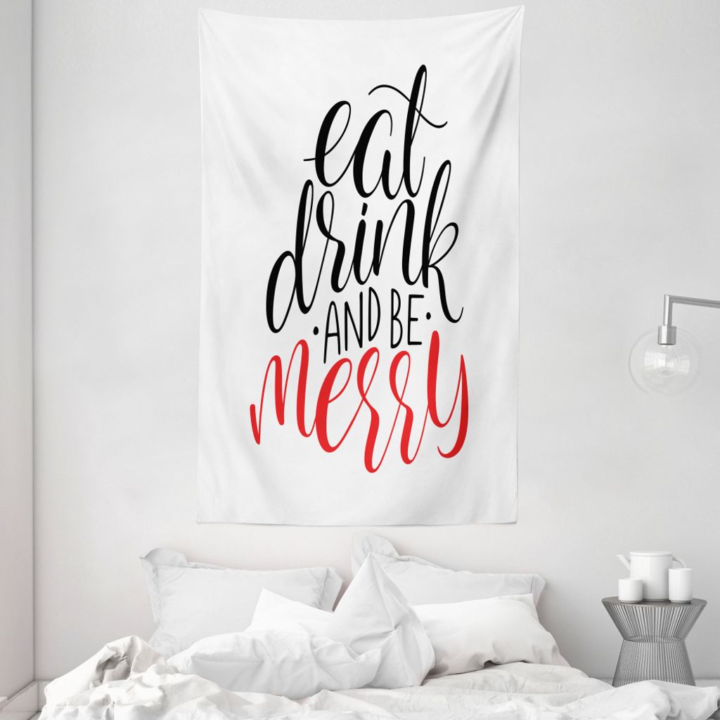 ABAKUHAUS Iss, trink und sei fröhlich Wandteppich und Tagesdecke, moderne Noel aus Weiches Mikrofaser Stoff Waschbar ohne Verblassen Digitaldruck,...