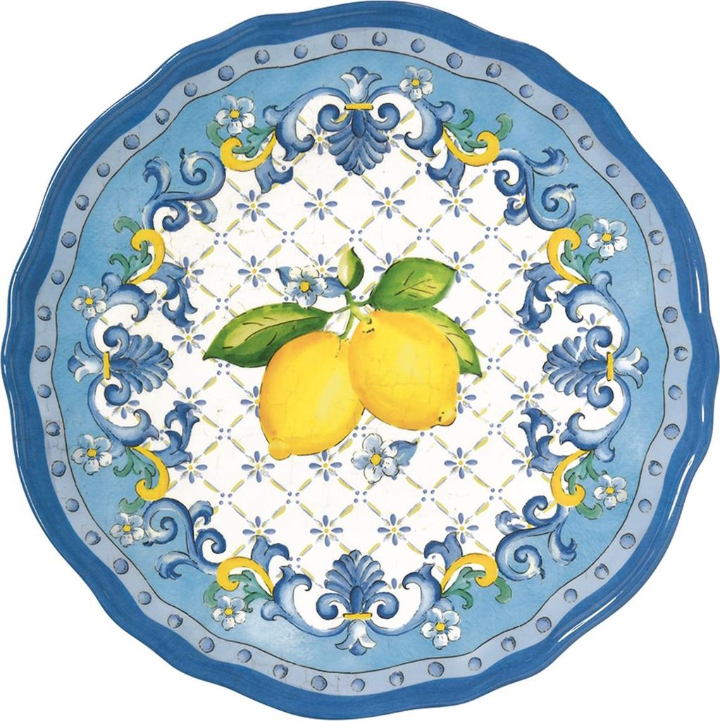 Frühstücksteller SORRENTO Zitronen D. 23,5cm weiß blau gelb Produktbild 