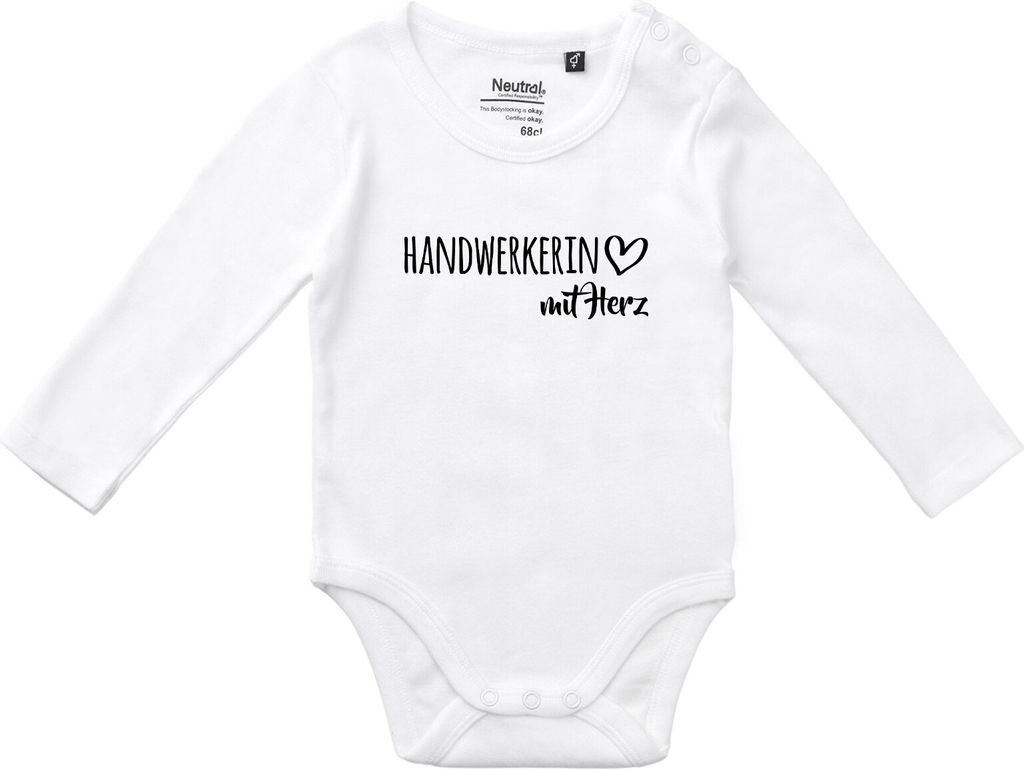 Huuraa Baby Body Handwerkerin mit Herz 80 White Baumwolle Fairtrade Langarmbody Geschenkidee