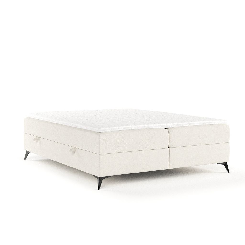 Boxspringbett Livia Interiors Malte, Bett 140x200 cm, mit Bettkästen, Doppelbett, H2 Bonell - Matratze und Topper, Webstoff Megan, Creme Farbe