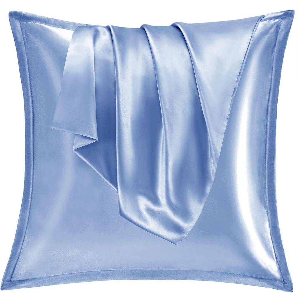 Set aus 2 Satin-Kissenbezügen 65x65 cm mit Reißverschluss, seidenweich, geeignet für lockiges Haar, Satin-Kissenbezüge, blaue Kissenbezüge.