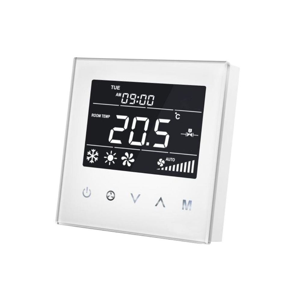 Fan Coil Thermostat für 2-Leitungsrohre, Z-Wave, kapazitiv, Glas-Panel