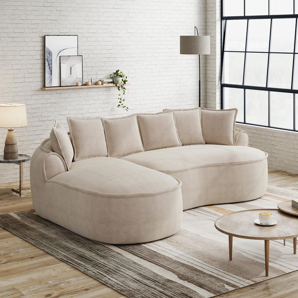 Modulares Sofa L-Form Chenille Cloud Couch rahmenlose Wohnlandschaft 32D Schaumstoff extra große XL Chaiselongue 122cm tiefe Sitzfläche mit Kisse...