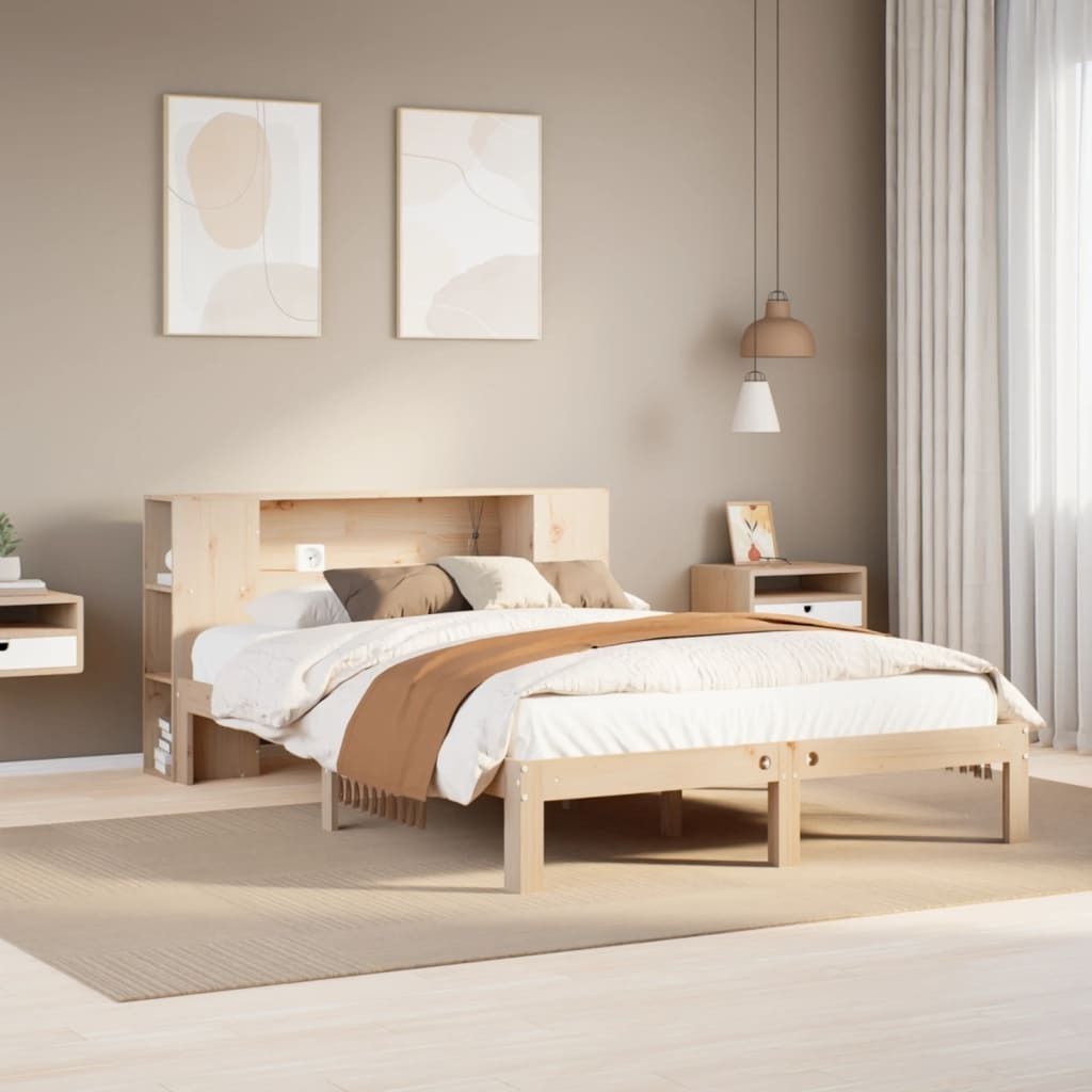 "2026 Promotion" Massivholzbett Schlafzimmer - mit Regal ohne Matratze - 140x190 cm - Kiefer - Polsterbett CC17691