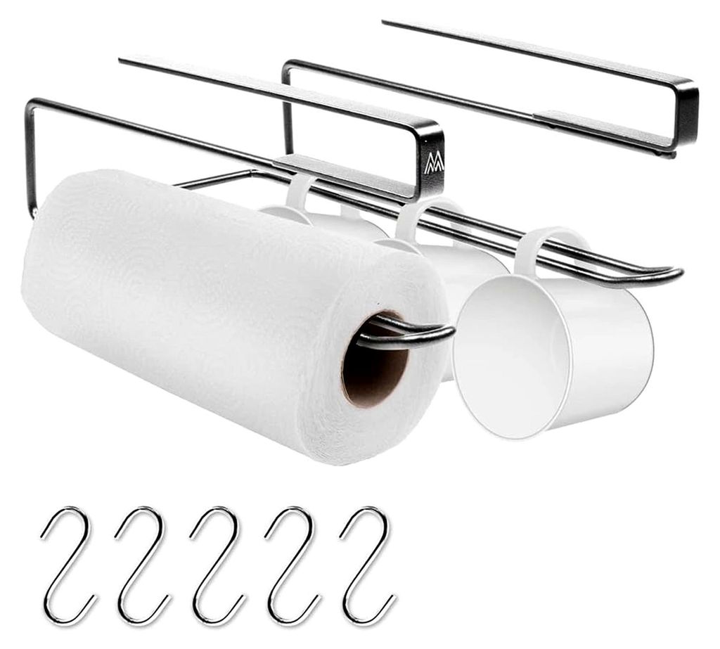 Küchen-Organizer - Universelle Halterung aus Edelstahl ohne Bohren - Tassenhalter, Utensilienhalter, Küchenrollenhalterung