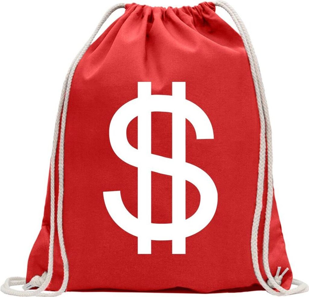 Kiwistar - Turnbeutel - rot - Dollarzeichen - Dollar Zeichen - Fun Rucksack Sport Beutel Gymsack Baumwolle mit Ziehgurt