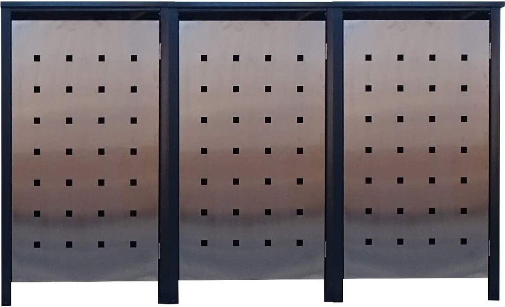3x Premium 120 Liter Tailor Mülltonnenboxen Stanzung 2 Anthrazit Tür-Edelstahl