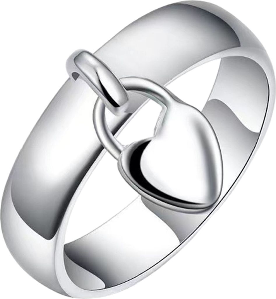 Frauen Ring Herz Form Schloss Poliert Galvanisierte Legierung Geometrische Anhänger Farbecht Edelstahl Dame Jahrestag Geschenk Hochzeit Ring