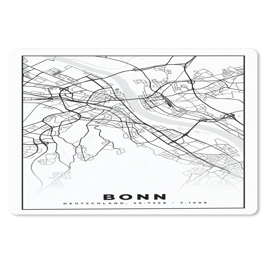 MuchoWow Schreibtischunterlage Bonn - Karte - Stadtplan 60x40 cm - XXL Mauspad - Großes Mauspad