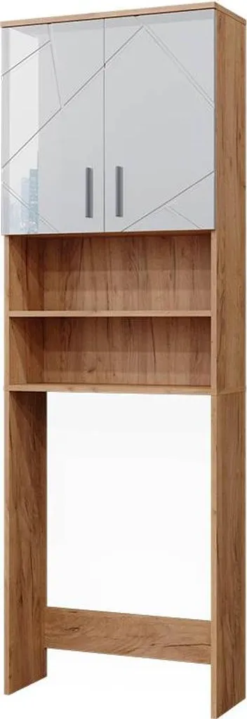 Vicco Mobiletto per lavatrice Irma, 64 x 190.5 cm, Bianco lucido/oro power oak