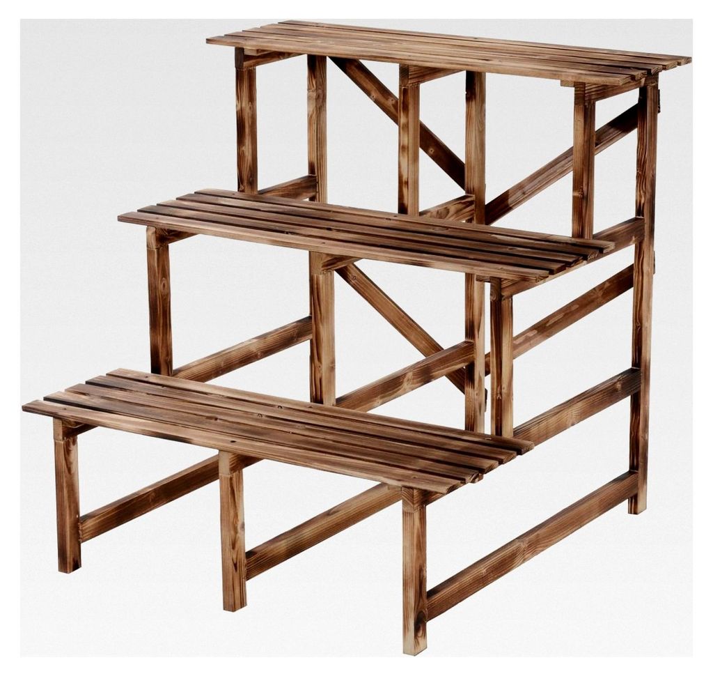3-stufiger Pflanzenständer, klappbar, 78 cm hoch, für Innen und Außen, Pflanzenregal aus Holz, Blumentopfständer mit Tabletts, Blumentreppe fü...