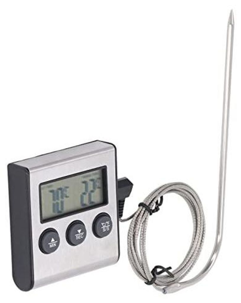 Digitales Grill-Thermometer, Fleischthermometer, Bratenthermometer mit Edelstahlsonde, Timer-Modus und LCD-Display zum Kochen von Grillgerichten,