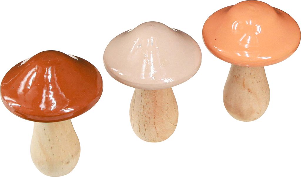 Deko-Fliegenpilze aus Holz in bunten Herbstfarben Orange, Grün, Rot - Holzpilze für herbstliche Dekorationen, Set mit 9 Stück in 6/8/10,5 cm