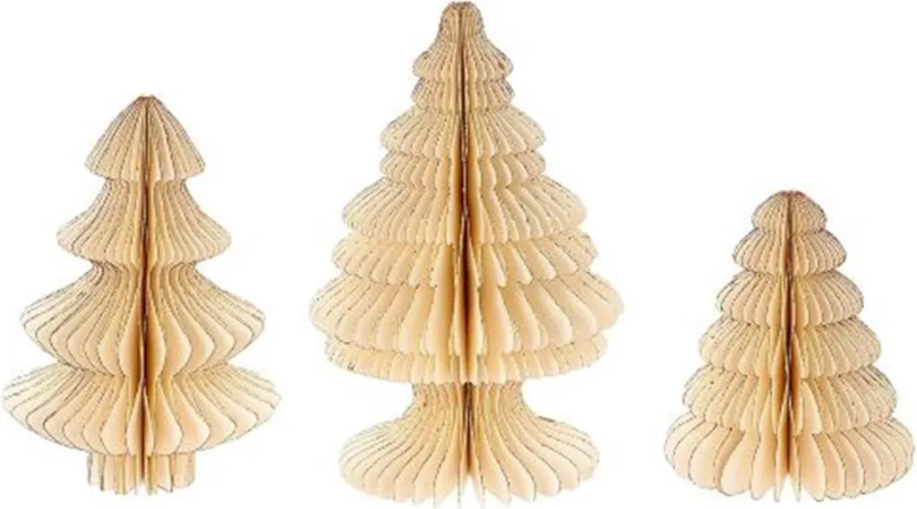Lot de 3 Sapins de Noël en Papier Foldy Blanc Cassé Déco Durable