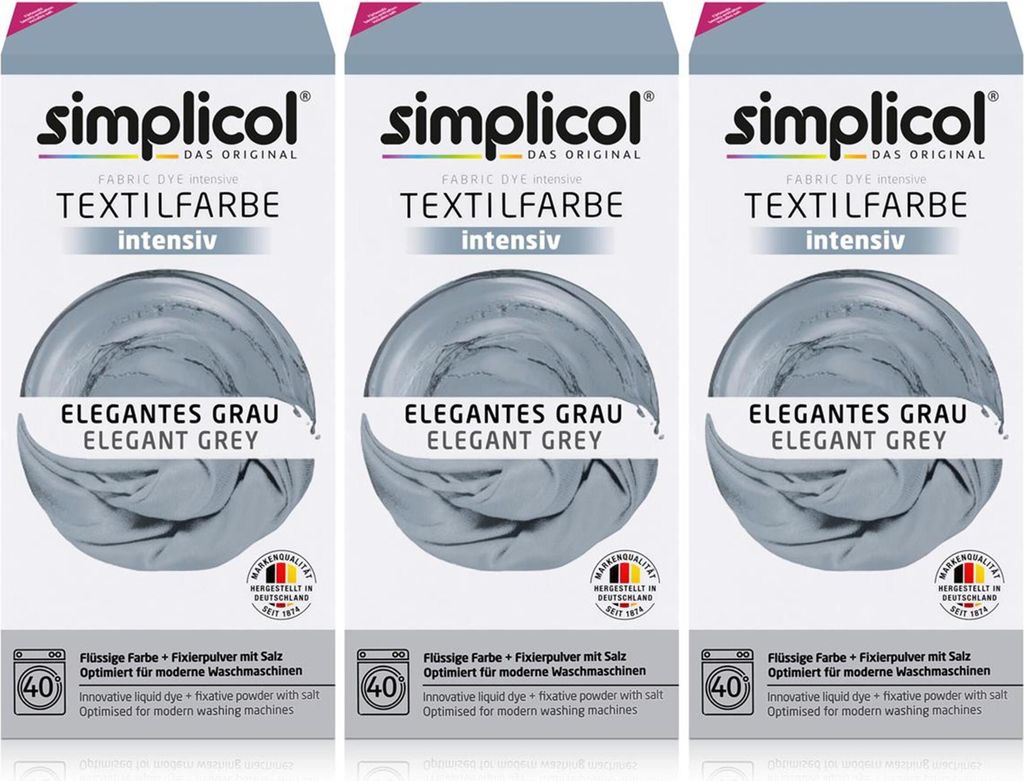 Simplicol Textilfarbe intensiv Elegantes-Grau - Einfaches Färben (3er Pack)