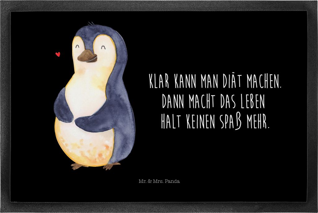Mr. & Mrs. Panda Schmutzmatte Pinguin Diät 50 x 75 cm - Schwarz - Geschenk, Schmutzfangmatte, Bierbauch, Abnehmen, bodenmatte, Eingangsteppich, Bo...