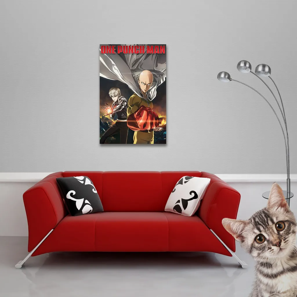 Poster One Punch Man Destruction 61cm avec Baguettes Alu de Qualité