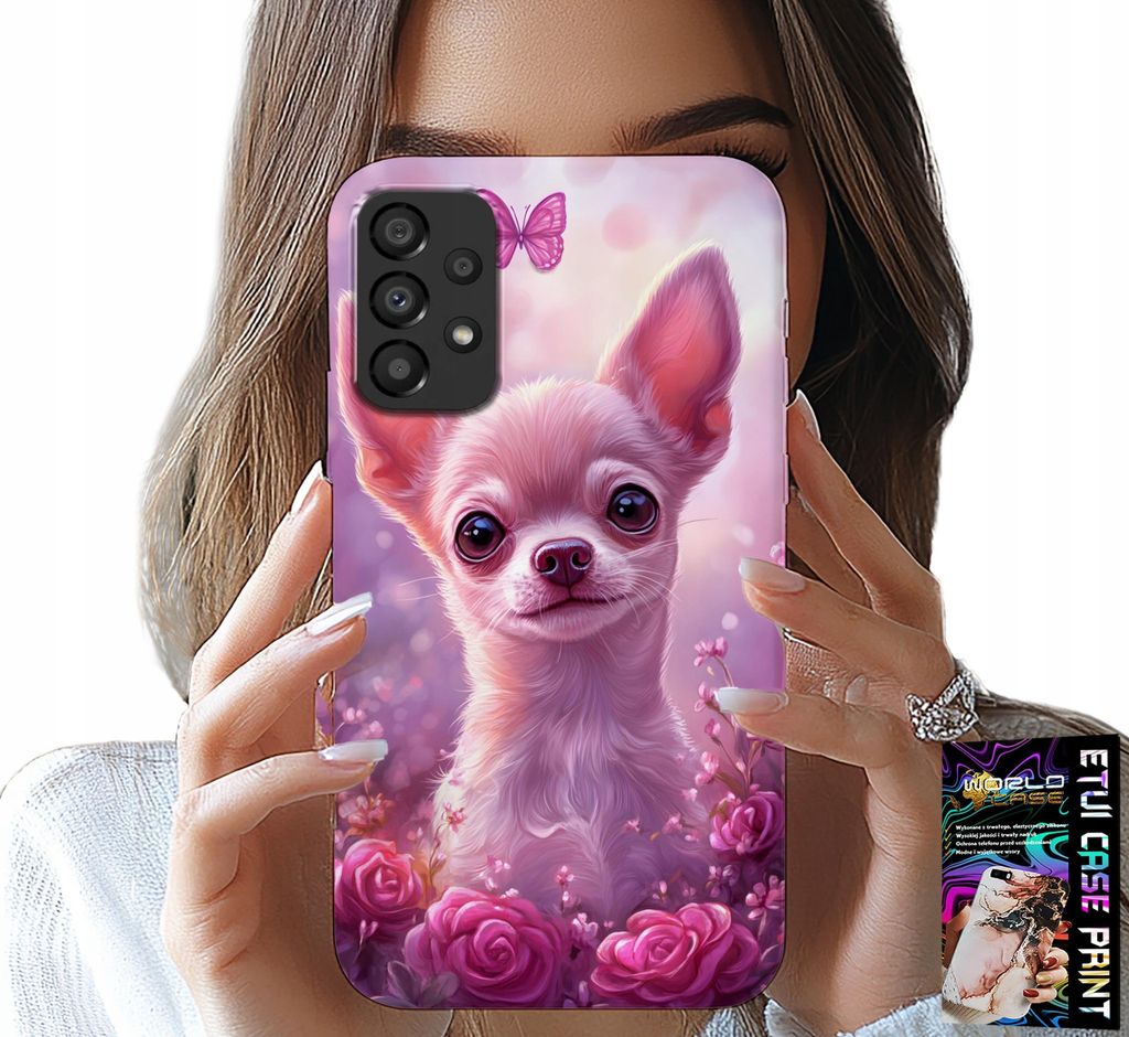 Hülle Für Samsung Galaxy A53 5G - Süsser Chihuahua Auf Rosa Hintergrund Mit Blumen