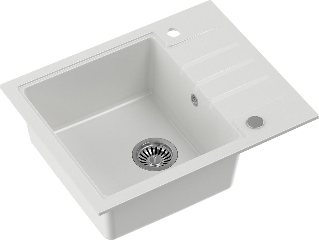 QUADRON Spülbecken 1-Becken Spüle | Größe: 62 x 50 x 20 cm | PETER 116 | Küchenspüle Granitspüle aus GraniteQ mit Siphon | Weiß & Stahl