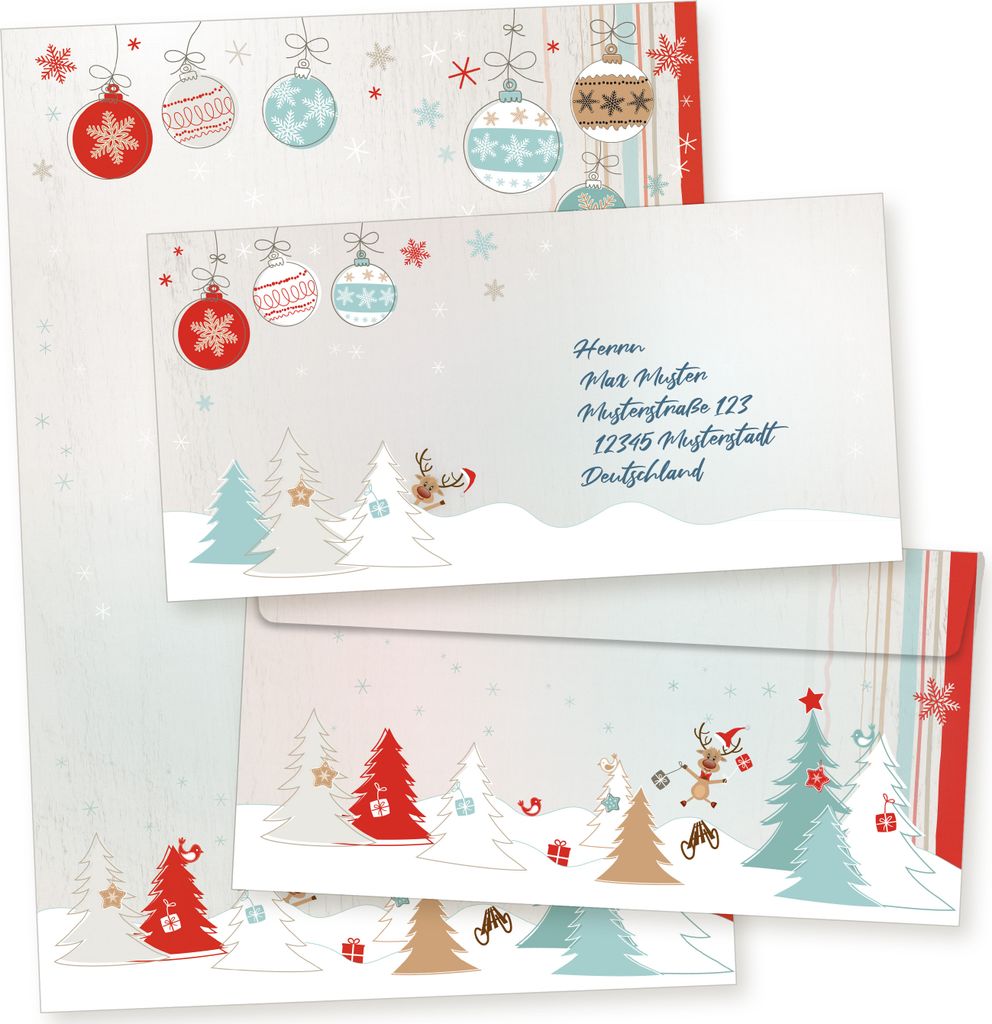 Joulujuhla 250 Sets Weihnachtsbriefpapier mit Umschlag ohne Fenster Weihnachtspapier A4 Briefpapier Weihnachten