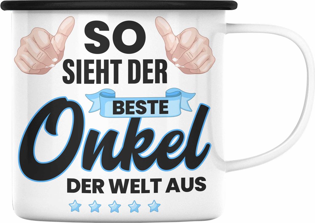 Trendation - Bester Onkel Geschenk von Nichte Neffe Lustige Emaille Tasse Spruch Geschenke für Onkel Nichten Geschenkidee Lustig (Schwarz)