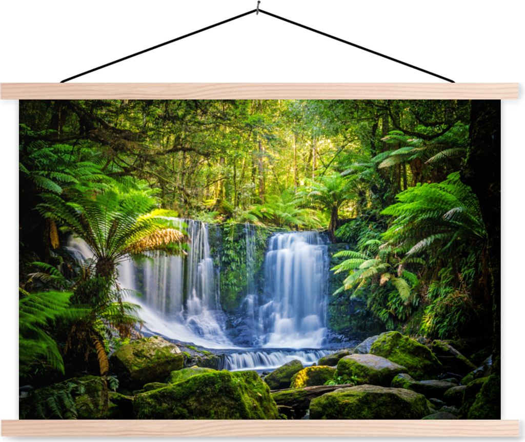 MuchoWow Textilposter Dschungel - Wasserfall - Australien - Pflanzen - Natur 60x40 cm mit holzfarbenen Rahmen - Bilder