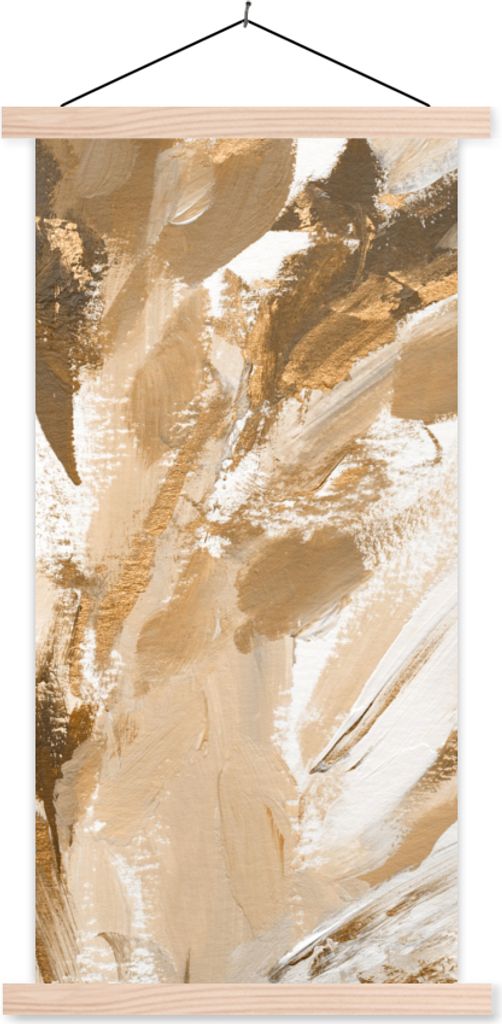 MuchoWow Textilposter Farbe - Gold - Beige 60x120 cm mit holzfarbenen Rahmen - Holz